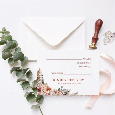 Boho Rustic Fall Floral Burnt Orange  Acrylic Wedding Invitations CWIA229